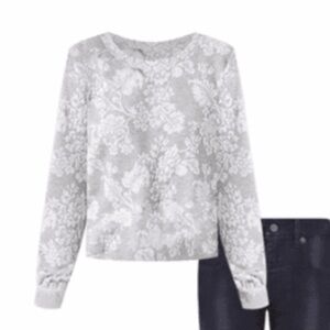 Loft Floral Jacquard long sleeve top NWT